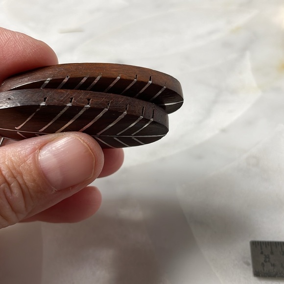 Wooden with silver metal inlay, feather earrings - Picture 8 of 9